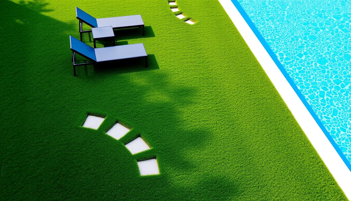Gazon synthétique autour de la piscine
